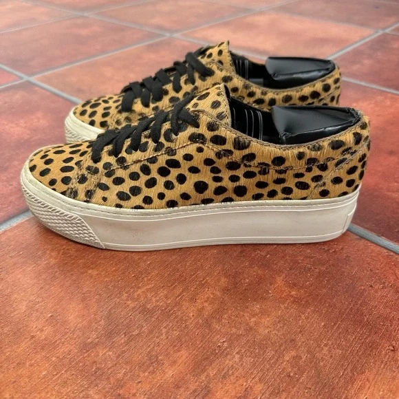 Loeffler Randall Calf Hair Cheetah Print Platform Sneakers Size 7.5 - Picture 6 of 12